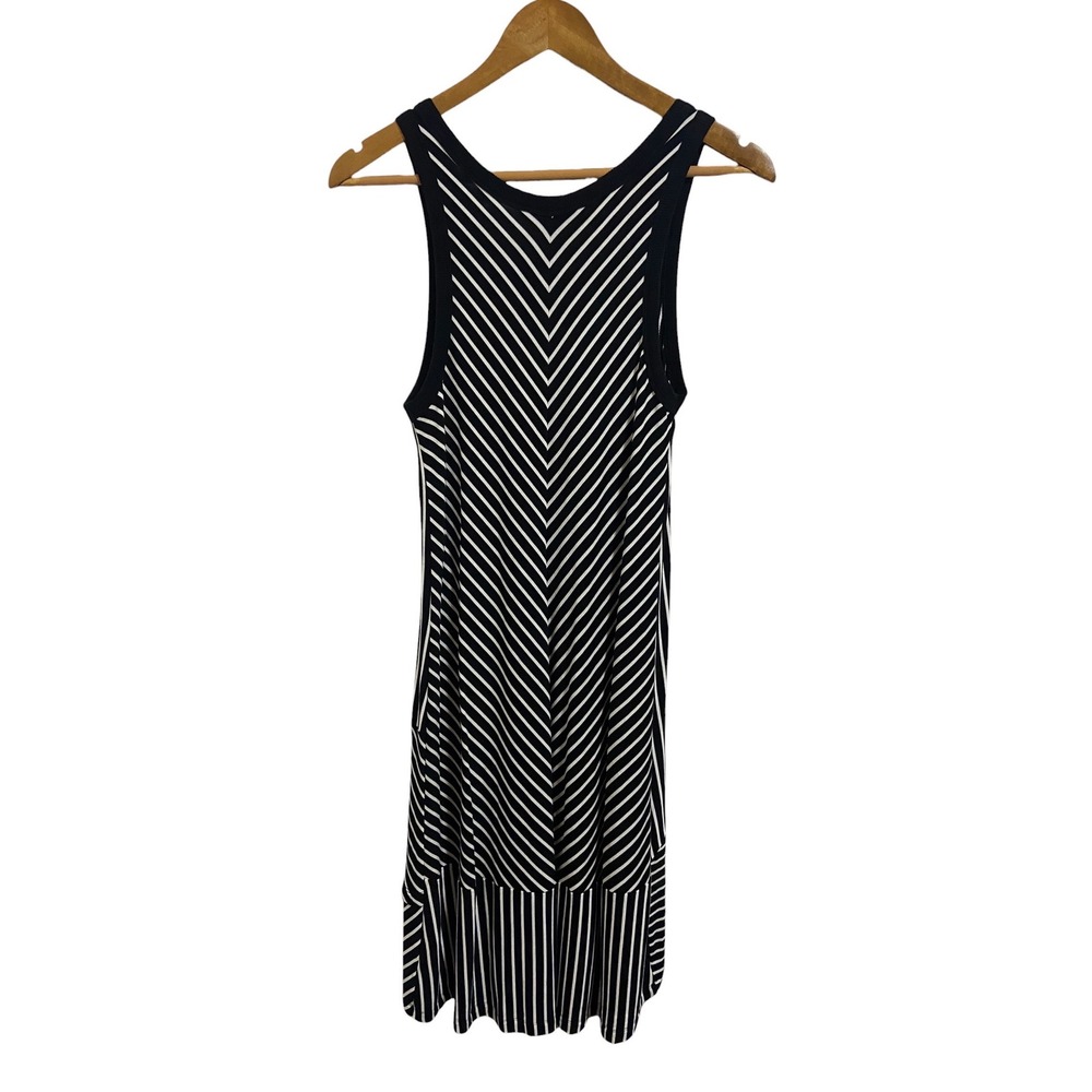 Cabi Black White Striped High‎ Low Sleeveless Knit Dress Coastal Resortwear XS - Picture 3 of 10